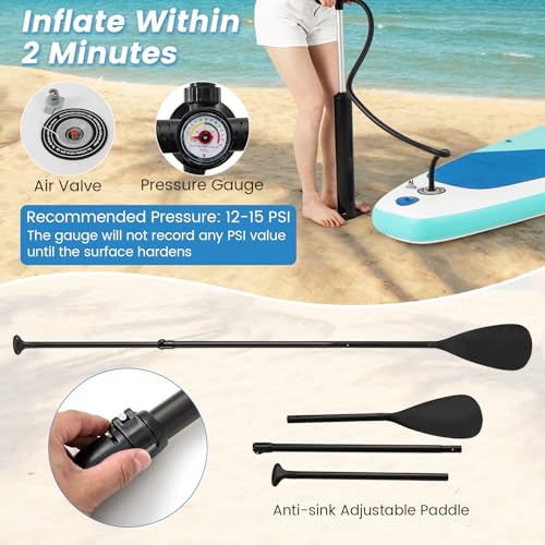 KOTEK 10FT/11FT Inflatable Paddle Board, SUP Paddleboard with Hand Pump, Safety Leash, Repair Kit, Carry Bag, Non-Slip EVA Deck, Stand Up Paddle Board for Youth & Adults - size: 11 FT, style: Multi Blue Grey