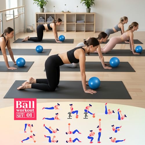 Aoriher 10 Pack 9 Inch Small Pilates Ball Bulk Mini Exercise Ball Portable Non-Slip Workout Yoga Balls with Air Pump for Stability, Barre, Fitness, Balance, Physical &Core, Gym Home Office Use - color: Solid Blue
