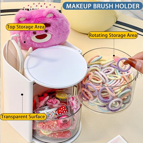 Azurphoric Hair Accessories Organizer with Hair Brush Holder, Rotatable Makeup Brush Holder for Necklaces, Earring, Bracelet, Ring, Makeup Brushes, Hair Clip and Hair Accessories (White, 2-Layer) - color: White, size: 2-Layer