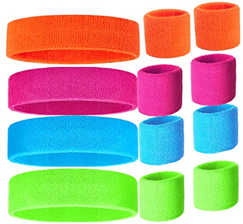80s Sweatband, Sports Headband and Wristbands, Sweat Bands Neon Colors, 80s Party, Sweatbands for Women, Colorful Sweatband Set