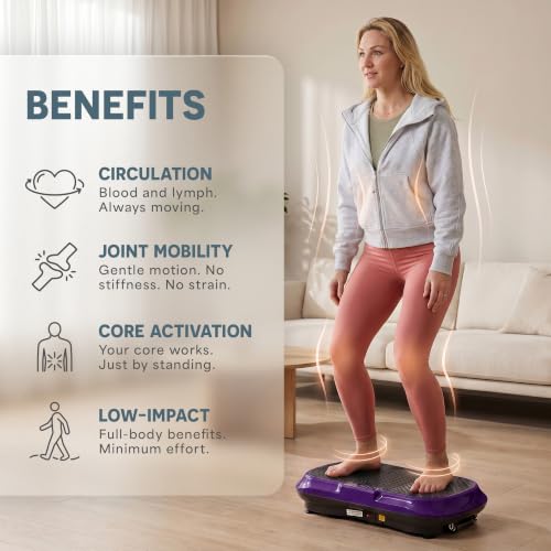 Lifepro Waver Vibration Plate Exercise Machine – High-Intensity Vibration Plate for Lymphatic Drainage – Full-Body Workout Vibrating Platform with Loop Bands – Fitness Equipment for Strength & Toning - color: Purple
