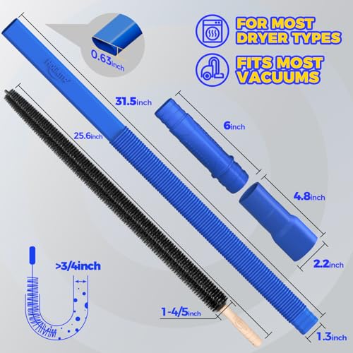 Holikme Dryer Vent Cleaner Kit 2Pack - Lint Vacuum Attachment & Brush | Deep Blue Dryer Vent Vacuum Hose Attachment & Brush Reach Deep Traps - Remove Hidden Lint, Speed Drying & Reduce Fire Risk - color: Dark Blue