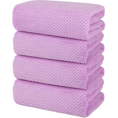 4 Pack Bath Towel Set, Waffle Bath Towel Set, Microfiber Super Soft Highly Absorbent, Sturdy Quick Drying Towels for Bathroom, Gym, Sports, Yoga (4 Piece 27" x 55", 4Purple) - color: 4purple, size: 27 x 55 Inch
