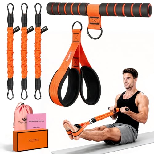 Multifunction Foot Pedal Resistance Band with Handle, 3-Tube Adjustable Elastic Yoga Exercise Bands, Home Gym Workout Equipment for Women & Men to Tone Abs, Core, Chest, Arm, Leg, Waist - color: Orange