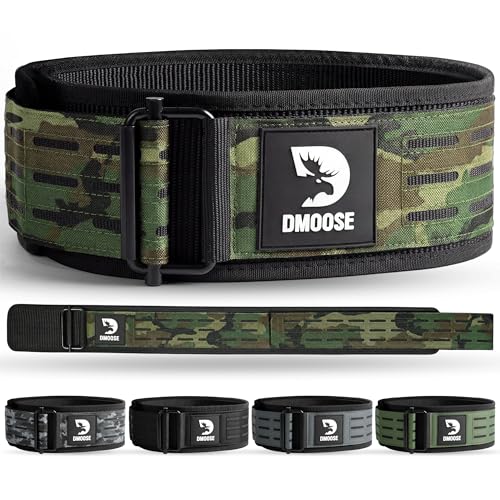 DMoose Fitness Auto Locking Weight Lifting Belt for Men & Women - 4" Nylon Squat & Deadlift Belt with Quick-Release Buckle - Gym Workout Belts for Lumbar Back Support for Weightlifting & Powerlifting - color: Green Camo, size: X-Small