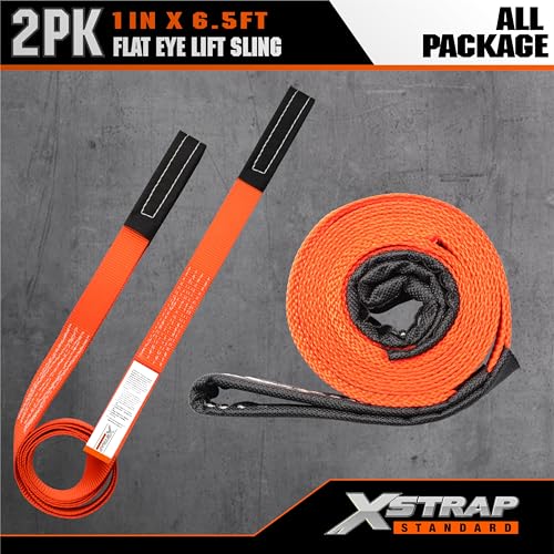 XSTRAP STANDARD 4PK 1"x6.5ft Lifting Sling Straps 2000 lb Vertical Capacity | 1600 lbs Choker / 4000 lbs Basket Capacity, 5:1 Safety Factor Polyester Web Slings for Rigging, Hoist, Tree Stump Removal - style: 2PK 1''x6.5ft
