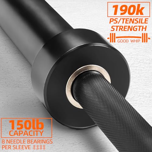 Fitvids Olympic Cerakote Barbell for Home & Commercial Gyms, 190K PSI Tensile Strength Rated for up to 1500LB Capacity - color: Black