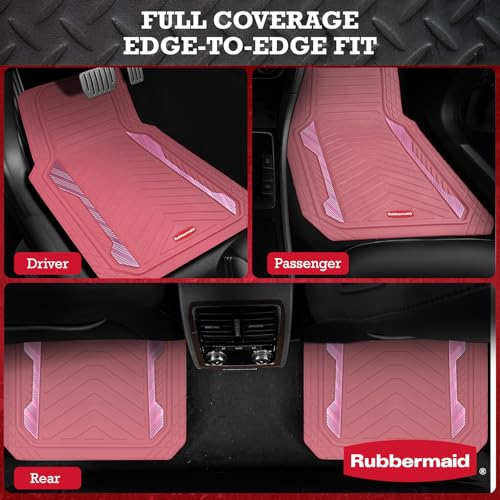 Rubbermaid Car Floor Mat, Heavy Duty All-Weather Car Mats Full Set with Dual-Tone Pink and Sliver Aluminum Inserts – Universal Fit, Anti-Slip Backing, Trim-to-Fit for Most SUV, Sedan, Van - color: Pink & Silver