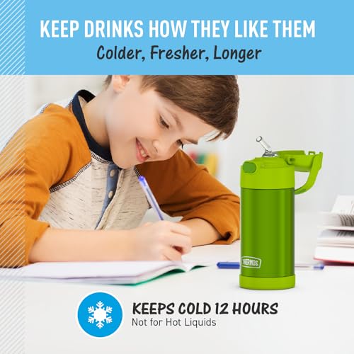 THERMOS FUNTAINER Water Bottle with Straw, 12oz, Lime | Kids Stainless Steel Insulated Water Bottle, Keeps Drinks Cold Longer for School & Play, BPA-Free - color: Lime, size: 12 Ounces