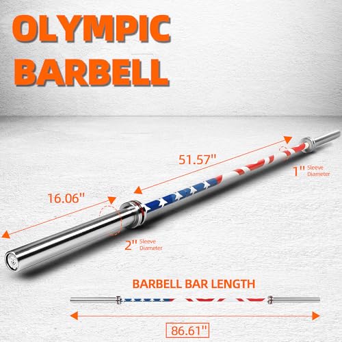 Fitvids Olympic Cerakote Barbell for Home & Commercial Gyms, 190K PSI Tensile Strength Rated for up to 1500LB Capacity - color: Flag