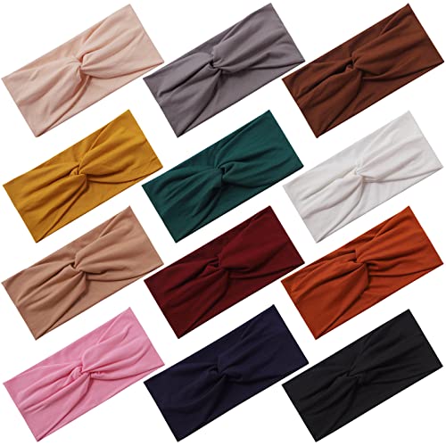 Panleding 12 Pcs Stretchy Headbands for Women, Absorbed Sport Headband Soft Twist Knotted Headbands for Daily Life Yoga Workout - color: Dark Serial