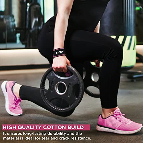RDX Lifting Straps for Weightlifting –100% Cotton Heavy Duty Gym Wrist Strap with 5MM Neoprene Padding, 60CM Anti-Slip Hand Grip Wraps for Deadlifts Powerlifting Workouts Strength Training, Men Women - color: Dotted Pink
