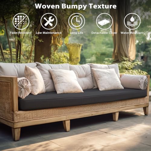 Sundale Outdoor Olefin Bench Cushion， Water-Resistant Patio Couch Cushion, Loveseat Sofa Pad with Straps Medium Gray, 48 x 18 x 4 Inches - color: Medium Gray, size: 48 X 18 X 4 Inch
