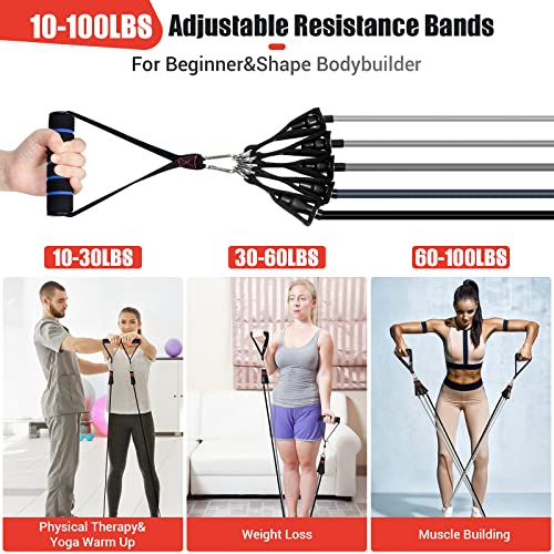 Resistance Bands with Handles for Women, 5 Level Exercise Bands Workout Bands for Physical Therapy, Yoga, Pilates, Door Anchor, Storage Pouch - color: Grey