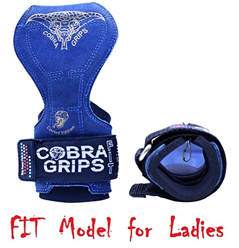 Cobra Grips Weight Lifting Gloves with Adjustable Neoprene Padded Wrist Wraps - Heavy Duty Alternative to Power Lifting Hooks for Deadlifts - color: FIT Blue Leather, size: 4.25 - 7.0"