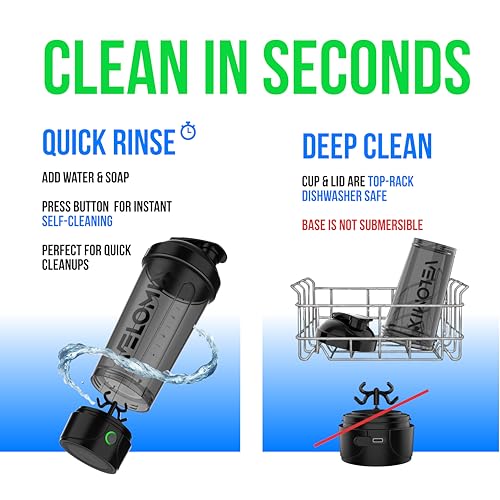 VELOMIX Electric Protein Shaker Bottle - 24 oz | USB-C Rechargeable | Leak Proof Shaker Cups for Protein Shakes | Portable Blender for Shakes and Smoothies (Electric - Black) - color: Electric - Black