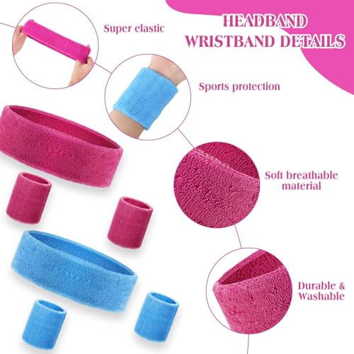 72 Pcs 80s Neon Headbands Sweatband Set, Include 24 Sports Headbands and 48 Sweat Wristbands Bulk for Woman Man - style: Stylish