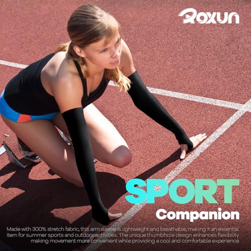 ROXUN Arm Sleeves with Thumb Hole, Cooling UV Sun Protection Compression Tattoo Cover Up for Men/Women - color: 2 Pairs - Black+red