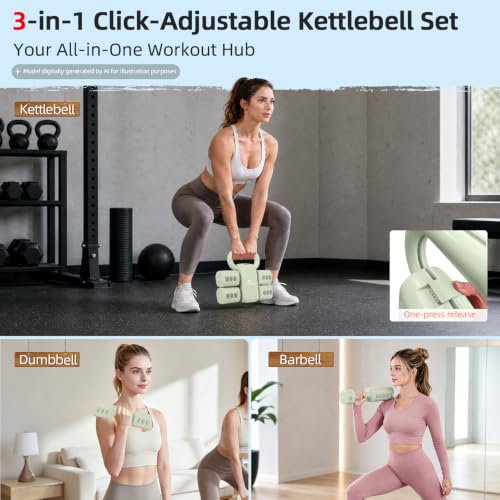 Abahub 2 in 1 Kettlebell & Dumbbell Set for Home Gym, Adjustable Weights Dumbbell Set with Kettlebell Grip Converter, Full Body Workout Kettlebell Set of 2 for Men Women - color: Green
