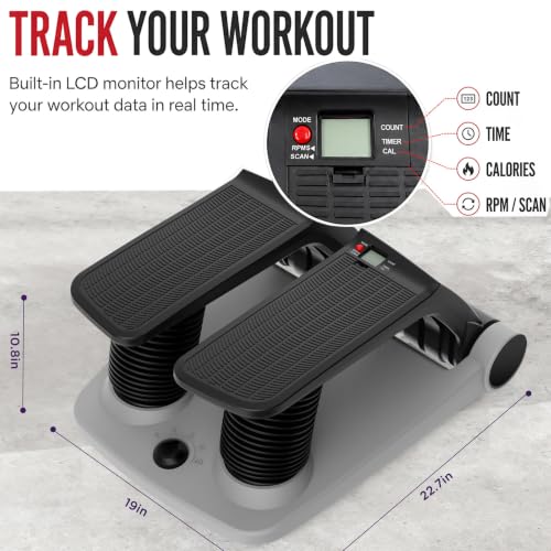 Air Stepper Exercise Machine with Resistance Bands, 5-Level Adjustable Resistance, 300 lb Capacity Stair Stepper with LED Monitor, Low-Impact Home Cardio and Full Body Workout Equipment - color: Gray/Black