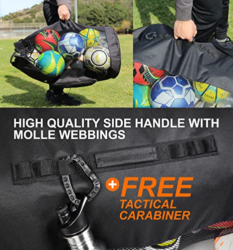 Fitdom Heavy Duty XL Soccer Mesh Equipment Ball Bag w/Adjustable Shoulder Strap Design for Coach. with an Over-Sized Front Pocket for Sporting Accessories. Best for All Outdoor & Water Gears - color: Black / Black