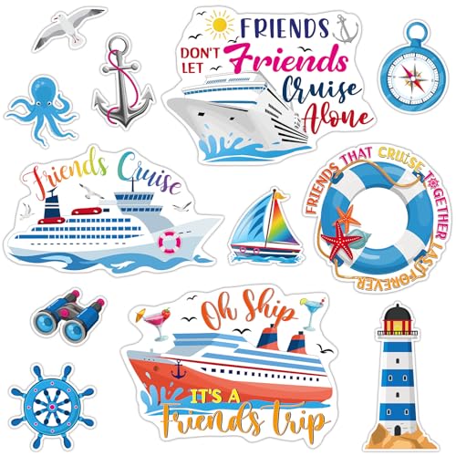 Kanayu 12 Pieces Cruise Door Magnets Decorations, Sea Navigation Ship Car Refrigerator Magnets Stickers Anchor Cruise Cabin Door Fridge Magnetic Decorations for Cabin Carnival Party(Lively Style) - style: Lively Style