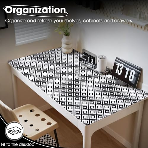 Drawer and Shelf Liner, Non-Slip Kitchen Cabinet Liners Non-Adhesive Thick Strong Grip Waterproof Washable Mats Protect Dresser Shelves Cupboard Bathroom Cabinets, Black & White, 12 in X 10 FT - color: Black and White, size: 11.8"W x 118"L