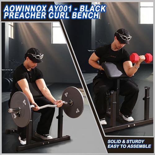 Fitness Preacher Curl Bench, Seated Bicep &Tricep Curl Machine | Steel Arm Workout Machine│Barbell and Dumbbell Training Machine │ Height Adjustable Arm Cushion for Home Gym│Black