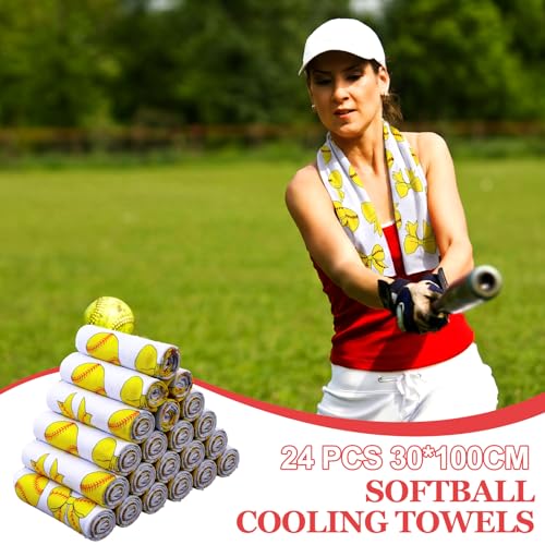 Moukeren 24 Pcs Cooling Towels 40"x12" Bulk Game Day Sports Ice Towel Quick Dry Breathable Party Favors for Team Coach Gift - style: Softball