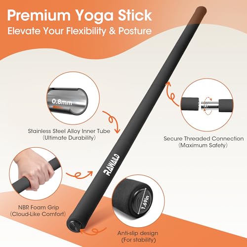 Yoga Stick, Upgraded 5ft Sturdy Steel Mobility Stick, Adjustable Exercise Equipment for Stretching, Flexibility & Balance, Physical Therapy & Posture Correction, Shoulder & Back Relaxation - color: 2-Black