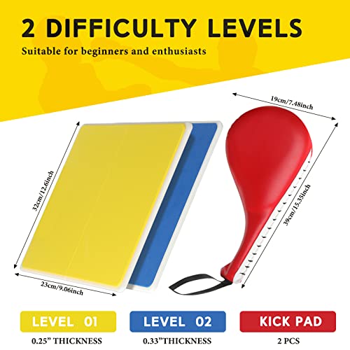 Lenwen 4 Pcs Taekwondo Training Set, 2 Rebreakable Taekwondo Breaking Boards & 2 Kick Pads for Martial Arts Training Karate Equipment Punching Target Youth Beginners - color: Red-Yellow-Blue, size: 0.24'',0.31''