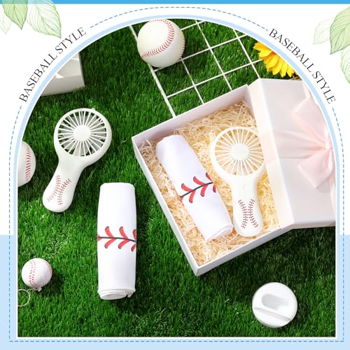 Woanger 24 Pcs Baseball Cooling Towels and Fans Sets Mini Handheld Fans Bulk 3 Speeds USB Lash Towel for Sporting Baseball Gifts for Team Games Party Favor - style: Baseball