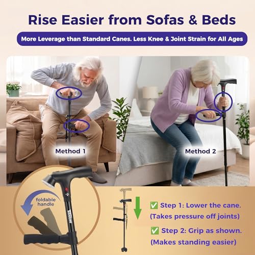 Walking Cane for Men & Women, Smart Cane with Alarm & Light | Foldable,Free Standing, All Terrain, Collapsible, Second Handle, Adjustable, Travel Bag, Seniors & Adults - size: Purple ( 5'8" - 6'3")