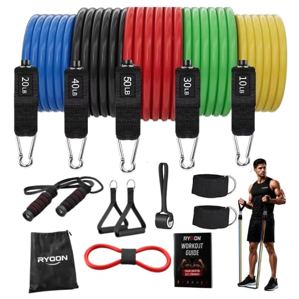 Resistance Bands, Exercise Bands，Resistance Bands for Working Out, Work Out Bands with Handles for Men and Women Fitness, Strength Training Home Gym Equipment