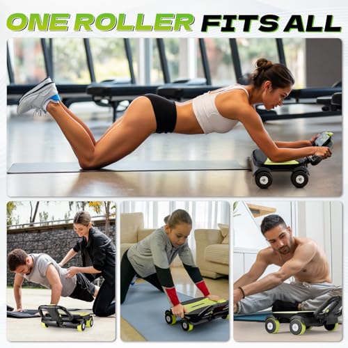 EAST MOUNT Ab Roller Wheel - Ab Roller with Elbow Support for Core Workout Belly Fat Automatic Rebound Abdominal Wheel for Women Men Home Gym Equipment - color: Green