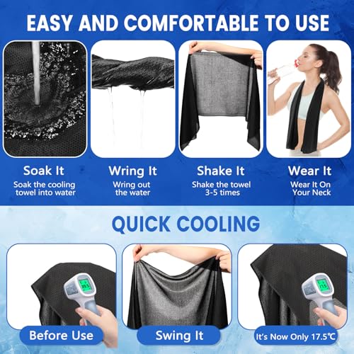 Hosuly 100 Pack Cooling Towels, 40"x12" Cooling Towels for Neck and Face Breathable Soft Chilly Sweat Rag Microfiber Sport Rags for Gym Yoga Golf Running - color: Deep Blue, Black