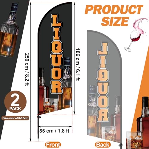 Mindsoft 2 Pack Liquor Feather Flag 8.2 Feet Tall Advertising Swooper Flag Banner Stand Signs with Pole and Ground Stake for Outdoor Business Market Store - style: Liquor