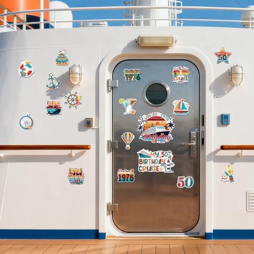 Wxiben 18 Pcs 50th Birthday Cruise Ship Door Magnets Decorations Magnetic | 50th Year Old Birthday, Easy to Apply on Metal, Waterproof & Sturdy, for Carnival Party Stateroom Cabin Door Fridge Decor - style: 50th Birthday