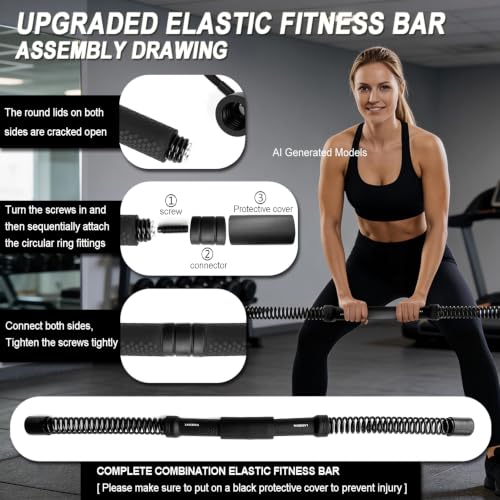 Ropeless Battle Ropes (2-in-1) Elatic Fitness Bar,Cordless Battle Ropes Sticks with Exercise Guide,Portable Home Gym Equipment for HIIT,Strength Low-Impact Workouts for Men & Women Grey - color: Gray