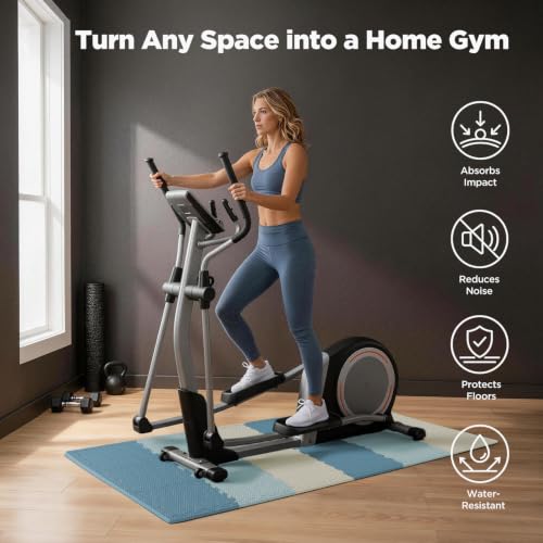 AIRHOP 18 PCS Gym Floor Mat, EVA Foam Puzzle Gym Mat, High-Density Interlocking Foam Floor Tiles for Home Gym, Play Workout Garage Kitchen Flooring 12.6"x12.6"x0.4" - color: Ivory + Navy + Sky Blue Mix Set, size: 18 Tiles | 18 Sq Ft