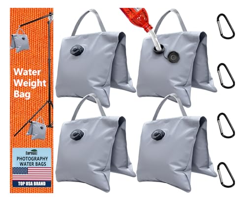 Eurmax USA 4Pcs Pack Water Weight Bags for Light Stand Photography Video Equipment,Heavy Duty Saddlebag for Backdrop Stand,Photo Tripod,Canopy,Umbrella Base,Fishing Chair,Picnic Table and etc（Grey） - color: 4pcs-gray, style: water
