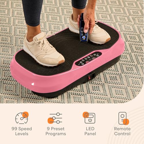 Lifepro Waver Mini Vibration Plate Exercise Machine with Resistance Bands | Compact Design, 99 Speed Levels, 10 Presets, Non-Slip Surface — Vibration Plate for Lymphatic Drainage, Full Body Workout - color: Pink