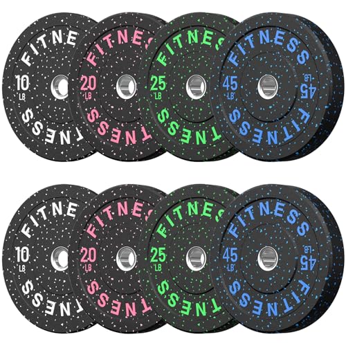 HANDBODE 2-Inch Weight Plates High Bounce, Olympic Bumper Plate Set 45/100/160/190/260/300lb, Colored Weight Plates Set for Home Gym, Barbell Weights Rubber Strength Training Plate for Weight Lifting - size: 200 lb Set (Pair of 10, 20, 25, 45 lb), style: