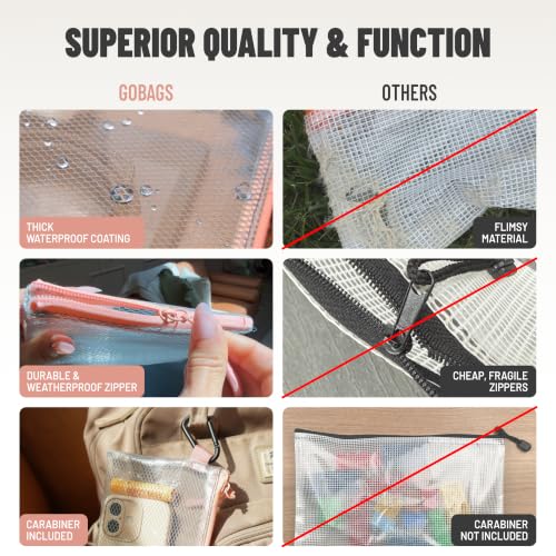 GOBAGS Air Production Multi‑Size Clear Zipper Pouch (4‑Pack) – Cable Organizer & Travel Gear Bag for Electronics, Camera Accessories, Tool Pouch & Small Tech Storage (Pink) - color: Pink, size: Multi