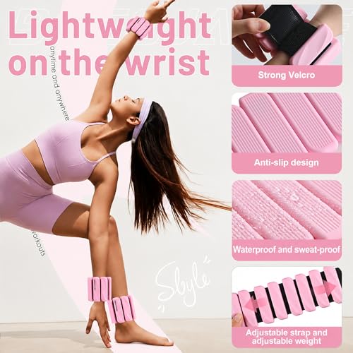 BECOJADDE Ankle Weights Set of 2 (1 lb/2 lb Each) for Women Men Adjustable Wrist Bracelet for Home Gym Weighted Bangles Wristbands Leg Arm Weights for Walking Swimming Running Pilates Yoga Gym - color: Pink, size: 4 Lb Pair (2 Lb Each)