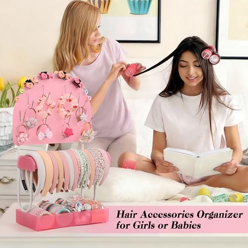 Keebofly Hair Accessories Organizer,Acrylic Headband Holder Organizer,Versatile Hair Tie Holder for Girls,Baby, Women,Headband Organizer Stand for Hair Tie Claw Clip Bow - color: Half_moon Soft Pink Acrylic
