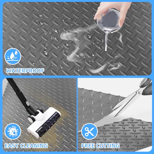 Diamond-Plate Rubber Flooring Rolls, 21FT *16IN Garage Floor Mat, 4 * 7Ft Cover Area PVC Garage Flooring Roll for Garage Floor, RV Trailer Flooring, Water/Stain Resistant Parking Mat Grey(1Pcs) - color: Grey