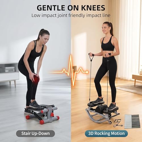 Low-Impact Lateral Rocking Fitness Stepper for Knees and Joints,Home Workout Machine,Rock Stepper Machine with Digital Display,Track Time,Reps,Calories for Legs,Glutes,Abs - size: Grey