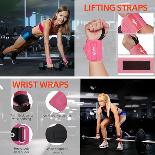 WALITO 8Pcs Barbell Pad Set for Hip Thrust - Squat Pad,Gym Accessories for Women with Bar Bad,Bench Press, with Gym Ankle Straps,Resistance Bands for Working Out,Lifting Strap,Carry Bag - color: Black Pink-10