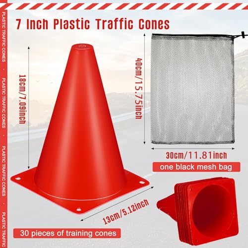 Syhood 30 Pack 7 Inch Plastic Traffic Cones Sports Training Agility Marker Mini Cones for Soccer, Skating, Football, Basketball, Indoor and Outdoor Games Sports Practice Equipment - color: Red